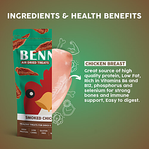 Benny's Bowl Air-Dried Treats Smoked Chicken Jerky For Dogs & Cats, 50 g  