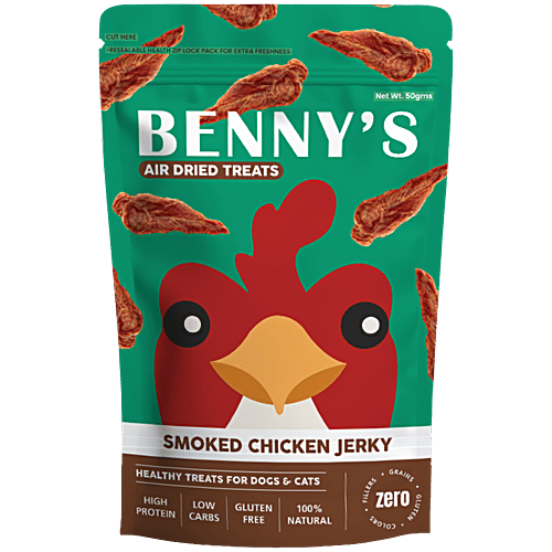 Benny's Bowl Air-Dried Treats Smoked Chicken Jerky For Dogs & Cats, 50 g  