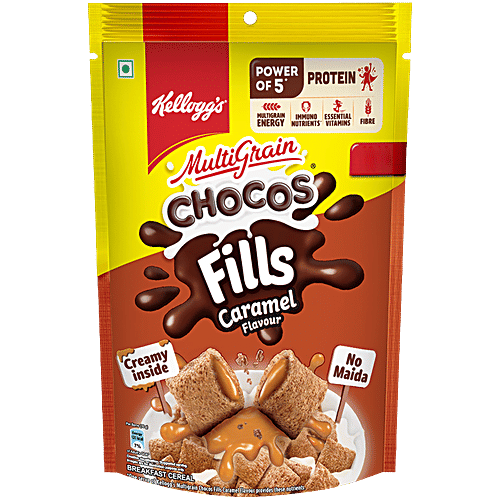 Kellogg's Multigrain Caramel Flavour Chocos Fills, 150 g Creamy Inside, No Maida, Source of Protein & Fibre, Immuno Nutrients, Essential Vitamins