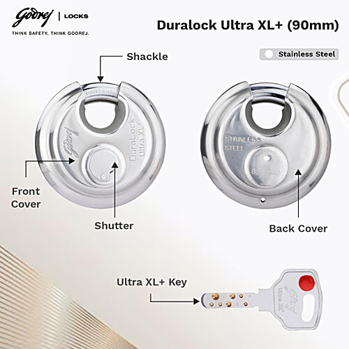 Godrej Locks DuraLock Ultra XL+ 90 mm With 3 Keys - Silver Finish, 1 pc