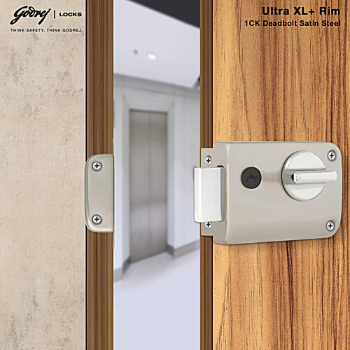 Godrej Locks Ultra XL+ 1CK Deadbolt Rim Lock With 4 Keys - Satin Nickel Finish, 1 pc