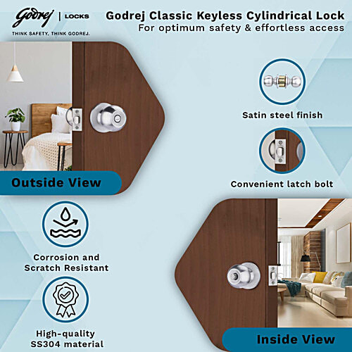 Buy Godrej Locks Classic Keyless Cylindrical Lock Stainless Steel