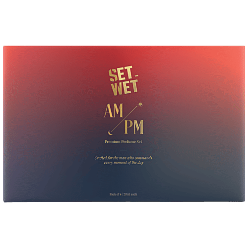 Set Wet AM/PM Eau De Parfum - Morning Mojo, Noon Heat, Sunset Noir, Midnight Bourbon, 80 ml (4x20 ml) AM/PM Gift Set Premium Scent With Long Lasting Fragrance Perfume For Men