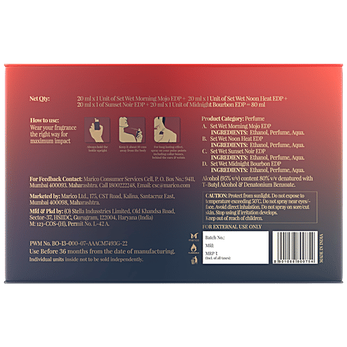 Set Wet AM/PM Eau De Parfum - Morning Mojo, Noon Heat, Sunset Noir, Midnight Bourbon, 80 ml (4x20 ml) AM/PM Gift Set Premium Scent With Long Lasting Fragrance Perfume For Men