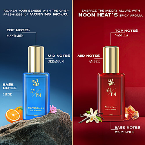 Set Wet AM/PM Eau De Parfum - Morning Mojo, Noon Heat, Sunset Noir, Midnight Bourbon, 80 ml (4x20 ml) AM/PM Gift Set Premium Scent With Long Lasting Fragrance Perfume For Men
