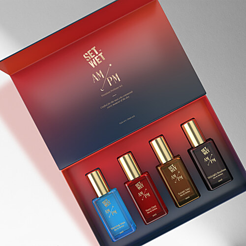 Set Wet AM/PM Eau De Parfum - Morning Mojo, Noon Heat, Sunset Noir, Midnight Bourbon, 80 ml (4x20 ml) AM/PM Gift Set Premium Scent With Long Lasting Fragrance Perfume For Men