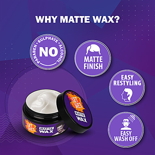 Set Wet Matte Hair Wax For Men, 60 g + 25 g  Strong Hold, Restylable Anytime, Easy Wash Off, No Paraben, No Sulphate, No Alcohol