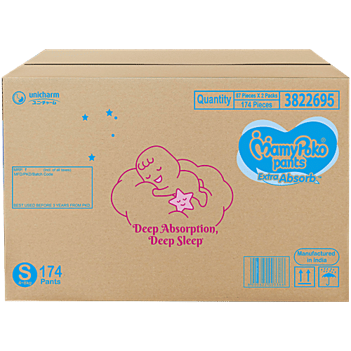 Mamypoko Pants Extra Absorb Diapers - S, 4-8 kg, 87 pcs (Pack of 2)