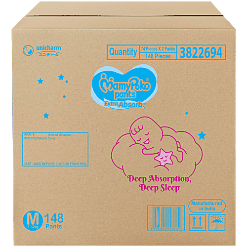 Mamypoko Pants Extra Absorb Diapers - M, 7-12 kg, 74 pcs (Pack of 2) 