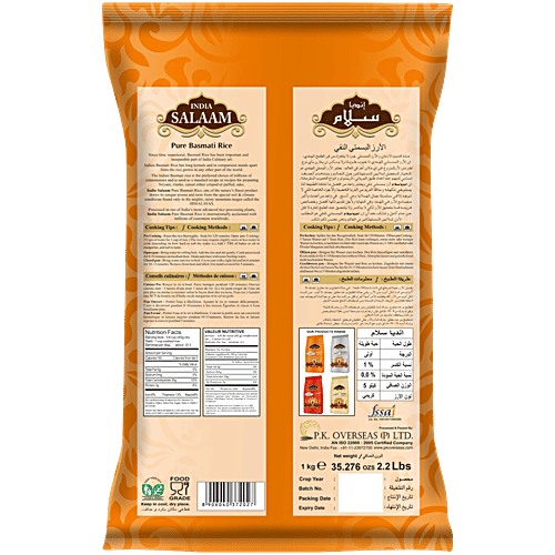 India Salaam Golden Sella Pure Basmati Rice, 1 kg Pouch 