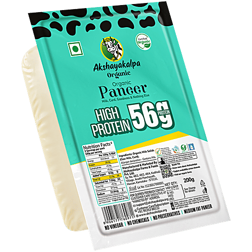 Akshayakalpa Organic Paneer - High Protein 56 g, 200 g Pouch Certified Organic