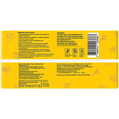 Tokibaby Light Ultra-Thin Pull Up Baby Diaper Pants - M, 5 To 12 Months, 7 To 12 Kg, 44 pcs For Boys & Girls