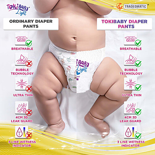 Tokibaby Light Ultra-Thin Pull Up Baby Diaper Pants - M, 5 To 12 Months, 7 To 12 Kg, 44 pcs For Boys & Girls