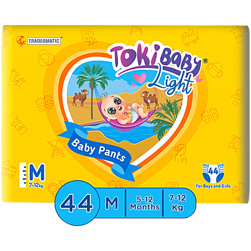 Tokibaby Light Ultra-Thin Pull Up Baby Diaper Pants - M, 5 To 12 Months, 7 To 12 Kg, 44 pcs For Boys & Girls