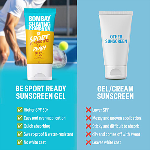 Bombay Shaving Company Sun Protect Gel SPF 50+ PA+++ UVA + UVB, 50 g Water Resistant, No White Cast