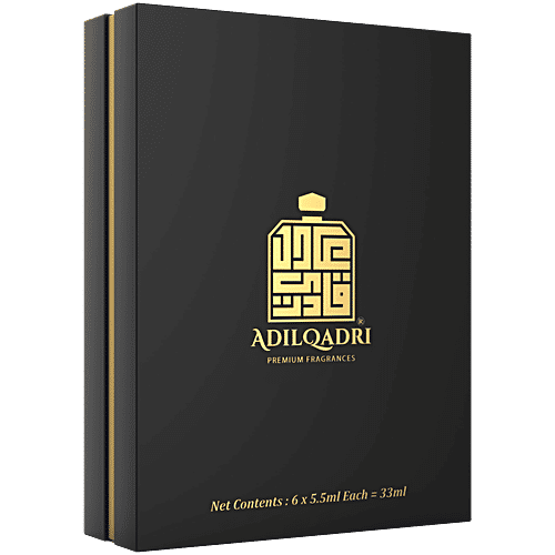 Adilqadri Premium Fragrances Non-Alcoholic Attar Perfume For Men & Women - Assorted, 33 ml (6x5.5ml) Leader, Shanaya, White Oudh, Safwan, Oudh Al Hashmi, Lavish Musk