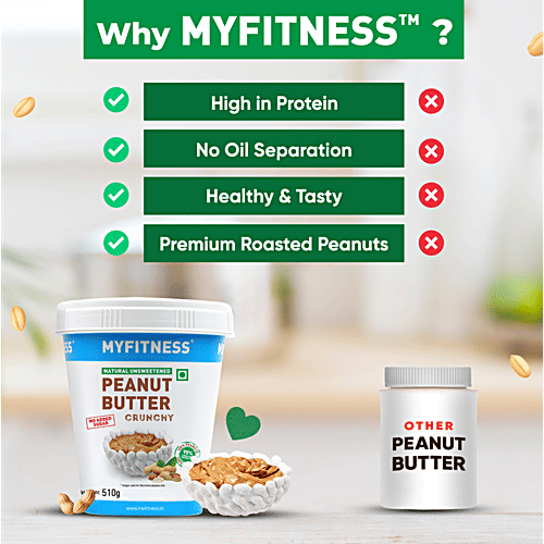 Myfitness Natural Unsweetened Peanut Butter Crunchy, 510 g  