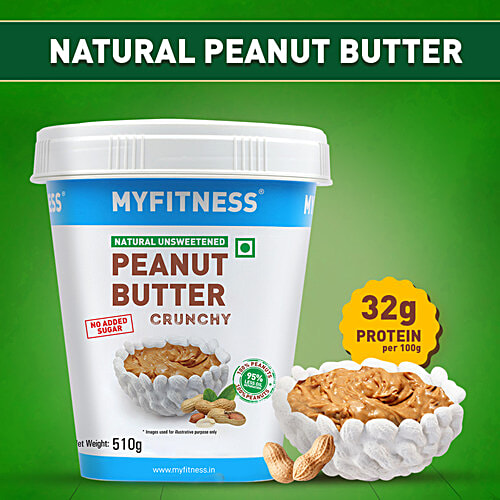 Myfitness Natural Unsweetened Peanut Butter Crunchy, 510 g  