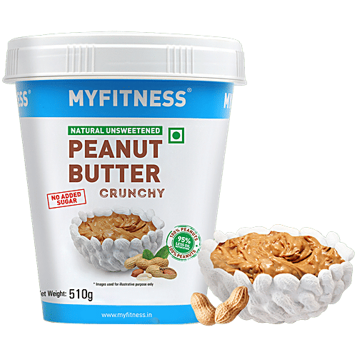 Myfitness Natural Unsweetened Peanut Butter Crunchy, 510 g  
