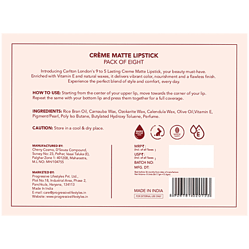 Carlton London Stardust Creme Matte Lipstick Gift Set, 1.7 g (Pack of 8) 