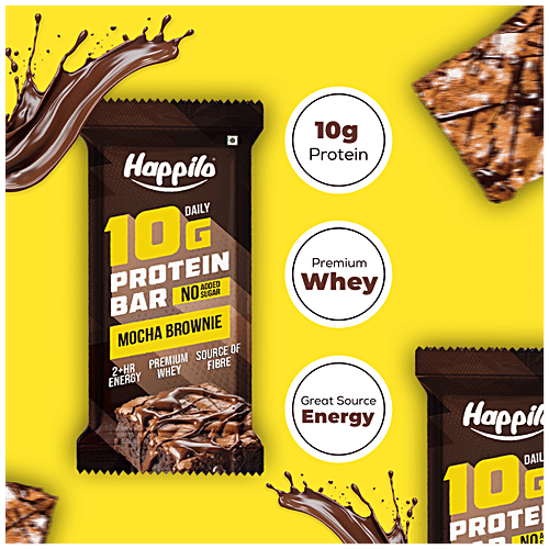 Happilo Mocha Brownie 10 g Daily Protein Bar - No Added Sugar, 50 g  2+ hr Energy, Premium Whey, Source Of Fibre