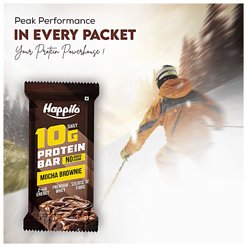 Happilo Mocha Brownie 10 g Daily Protein Bar - No Added Sugar, 50 g  2+ hr Energy, Premium Whey, Source Of Fibre