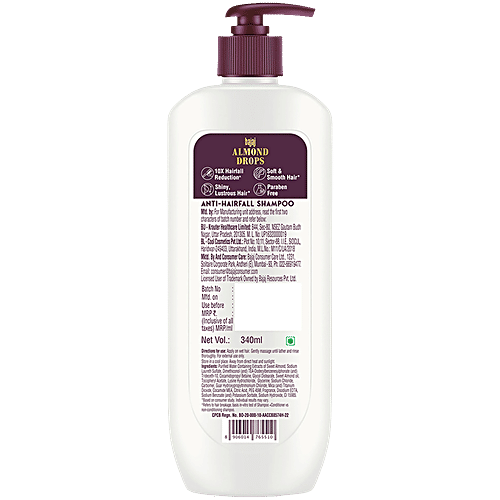 Bajaj Almond Drops Almond Drops Anti Hairfall Shampoo, 340 ml  With Almond Oil and Vitamin E, For 10X Hairfall Control