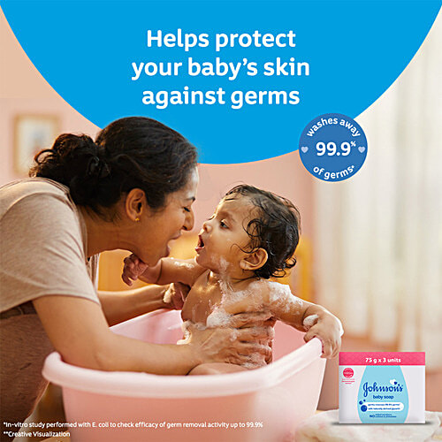 Johnson's baby Baby Soap, 225 g (3x75g) Gently Cleanses 99.9% Germs With Naturally Derived Glycerin, No Added Parabens, No Sulphates & Phthalates