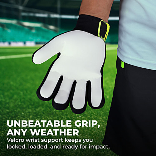 Nivia Airstrike Goalkeeper Gloves - Black & Green, 1 Pair (Medium) Ideal For Amateur & Intermediate-Level Football Goalkeepers