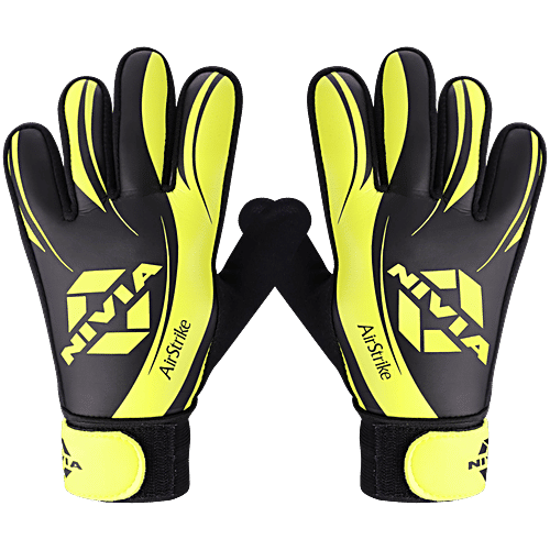 Nivia Airstrike Goalkeeper Gloves - Black & Green, 1 Pair (Medium) Ideal For Amateur & Intermediate-Level Football Goalkeepers