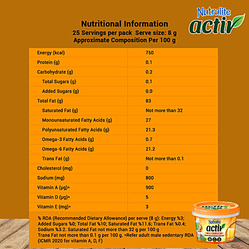 Nutralite Activ Garlic & Herbs Plant Based Buttery Spread, 100 g  Dairy-Free, Rich in Omega