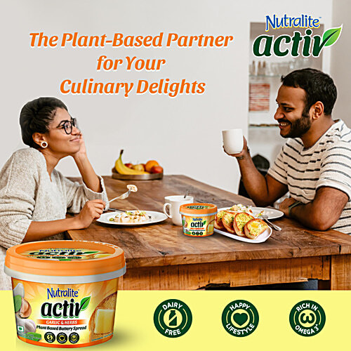 Nutralite Activ Garlic & Herbs Plant Based Buttery Spread, 100 g  Dairy-Free, Rich in Omega