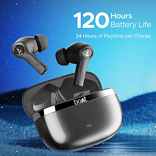 boAt Nirvana Iris Wireless Earphones With Mic - Crystal Black, 1 Unit  Multipoint Connectivity, 120H Battery Life, Dual EQ Modes, Up to 32 dB Active Noise Cancellation