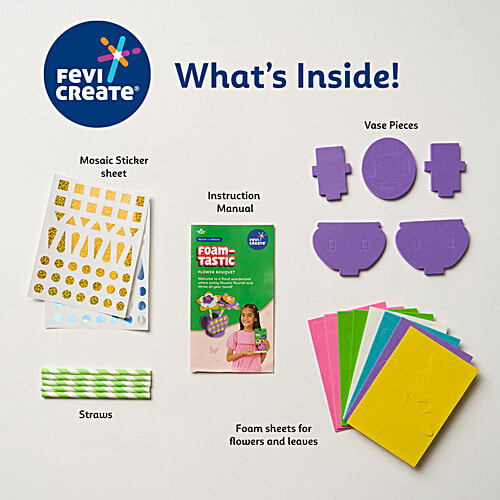 Fevicreate Build-n-Create Foam-Tastic Flower Bouquet Kit For 5+ Yrs, 1 pc Foam Flower Craft, Travel Friendly
