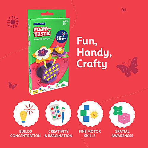 Fevicreate Build-n-Create Foam-Tastic Flower Bouquet Kit For 5+ Yrs, 1 pc Foam Flower Craft, Travel Friendly