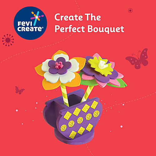 Fevicreate Build-n-Create Foam-Tastic Flower Bouquet Kit For 5+ Yrs, 1 pc Foam Flower Craft, Travel Friendly