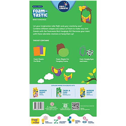 Fevicreate Build-n-Create Foam-Tastic Bird Hangings Kit For 5+ Years, 1 pc Foam Bird Craft, Travel Friendly