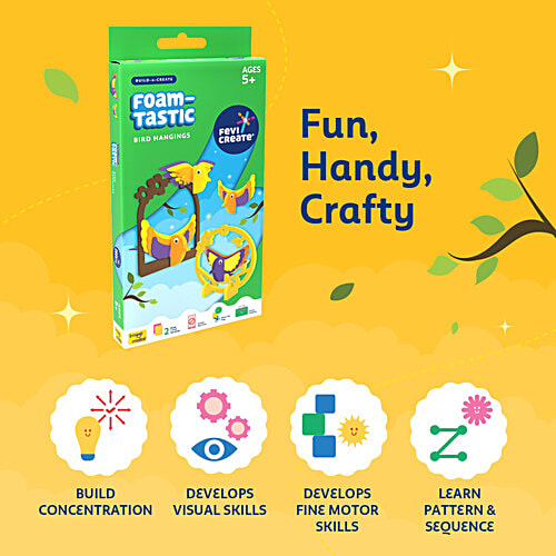 Fevicreate Build-n-Create Foam-Tastic Bird Hangings Kit For 5+ Years, 1 pc Foam Bird Craft, Travel Friendly