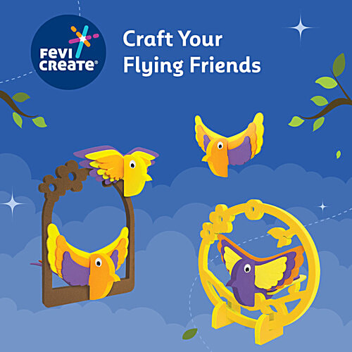 Fevicreate Build-n-Create Foam-Tastic Bird Hangings Kit For 5+ Years, 1 pc Foam Bird Craft, Travel Friendly
