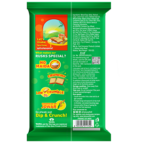 Tata Soulfull No Maida Elaichi Rusk, 250 g  16% Jowar, Crunchy