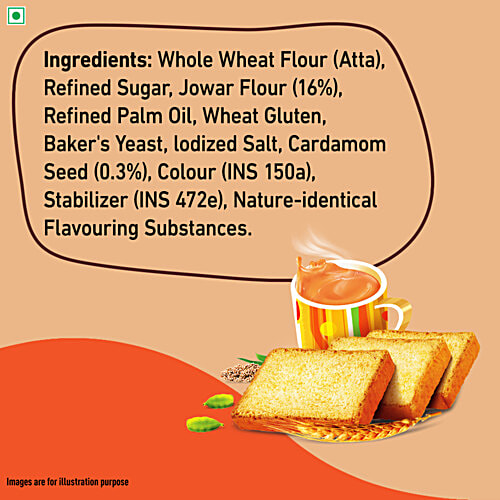 Tata Soulfull No Maida Elaichi Rusk, 250 g  16% Jowar, Crunchy