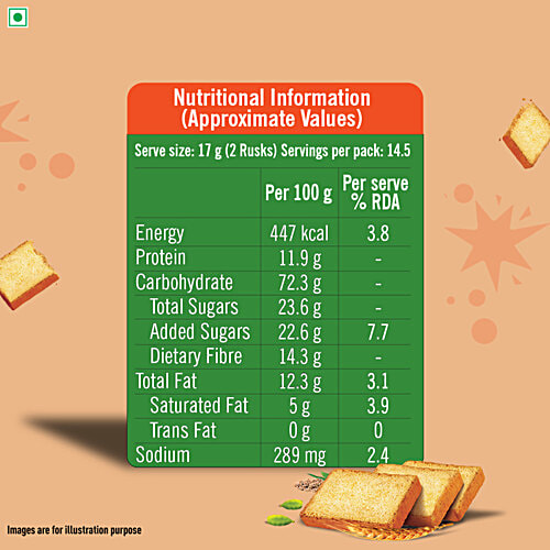 Tata Soulfull No Maida Elaichi Rusk, 250 g  16% Jowar, Crunchy