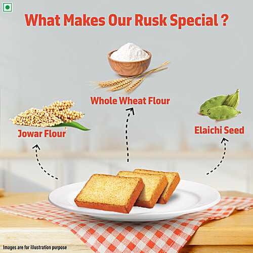 Tata Soulfull No Maida Elaichi Rusk, 250 g  16% Jowar, Crunchy