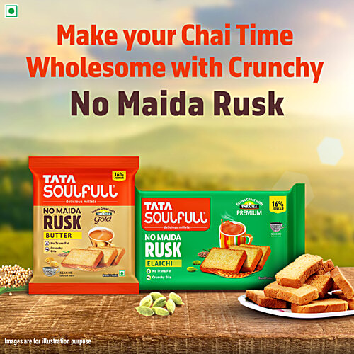 Tata Soulfull No Maida Elaichi Rusk, 250 g  16% Jowar, Crunchy
