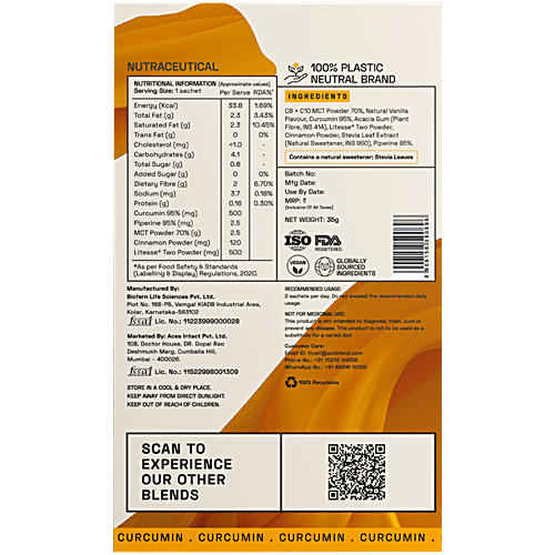 Ace Blend Curcumin Wonder Latte - For Immunity, 35 g (5 Sachets x 7 g) 500 mg Curcumin per Serving, All Natural, No Added Sugar, Dairy & Gluten Free