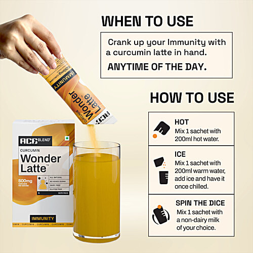 Ace Blend Curcumin Wonder Latte - For Immunity, 35 g (5 Sachets x 7 g) 500 mg Curcumin per Serving, All Natural, No Added Sugar, Dairy & Gluten Free