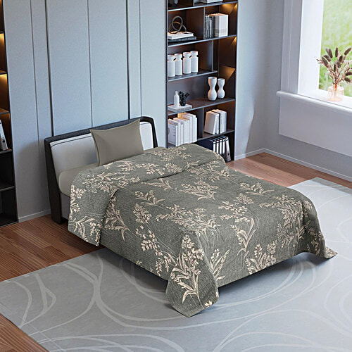 Sarangi Creations Single Comforter Microfibre - Floral Design, Grey, 1 pc