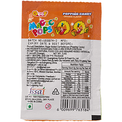 Geef Magic Pops Orange Flavor Popping Candy, 5.5 g