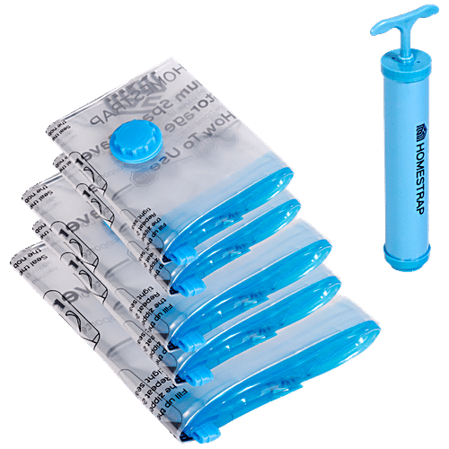 Homestrap Vacuum Storage Bags, 5 pcs (Get Free Vacuum Pump) Double Zipper, Reusable