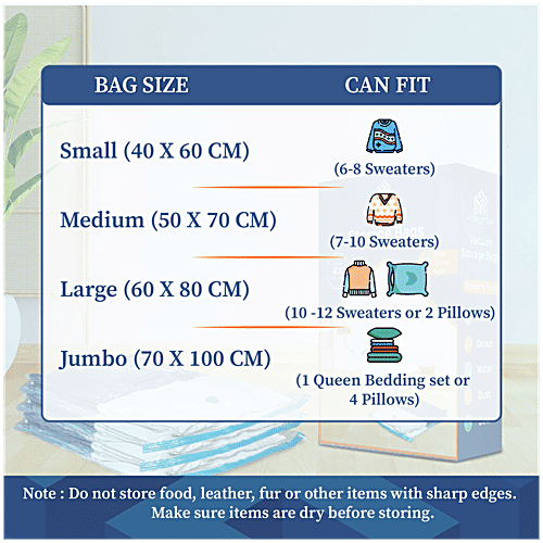 Homestrap Vacuum Storage Bags, 5 pcs (Get Free Vacuum Pump) Double Zipper, Reusable